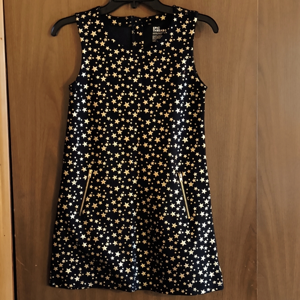 EPIC THREADS Black Dress with Gold Star Pattern Size Large